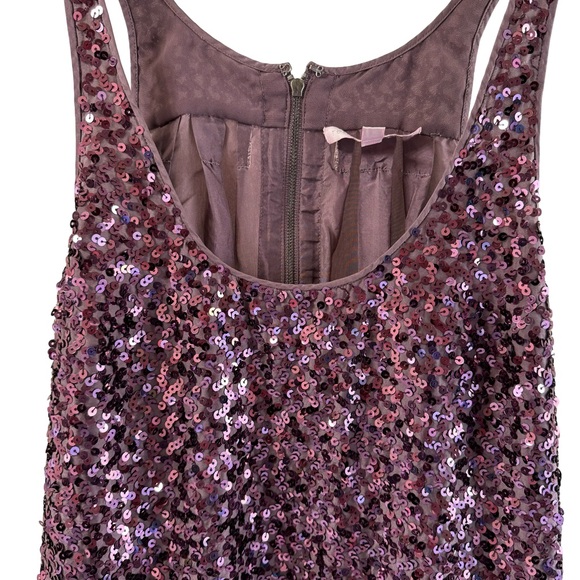 Rebecca Taylor Purple Scoop Neck 100% Silk Sequin Tank Top - Picture 3 of 9